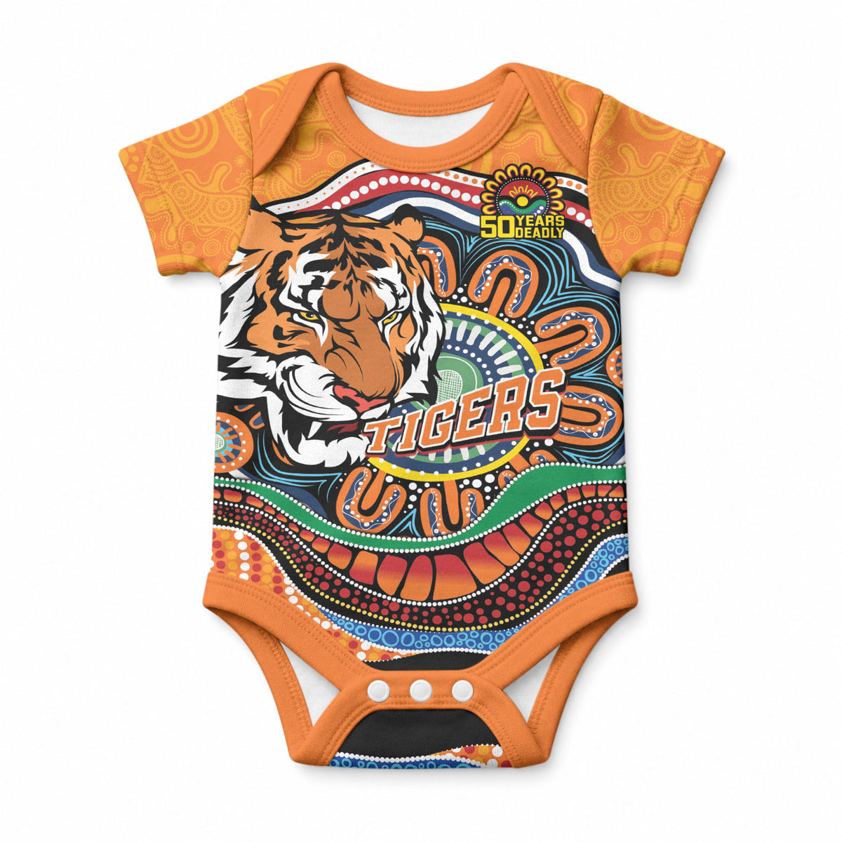 Custom Tigers Honouring First Nations Baby Onesie NAIDOC 2026 Deadly 50 Years