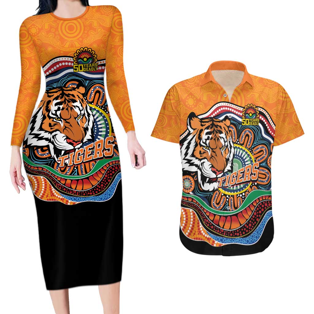 Custom Tigers Honouring First Nations Couples Matching Long Sleeve Bodycon Dress and Hawaiian Shirt NAIDOC 2026 Deadly 50 Years