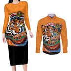 Custom Tigers Honouring First Nations Couples Matching Long Sleeve Bodycon Dress and Long Sleeve Button Shirt NAIDOC 2026 Deadly 50 Years