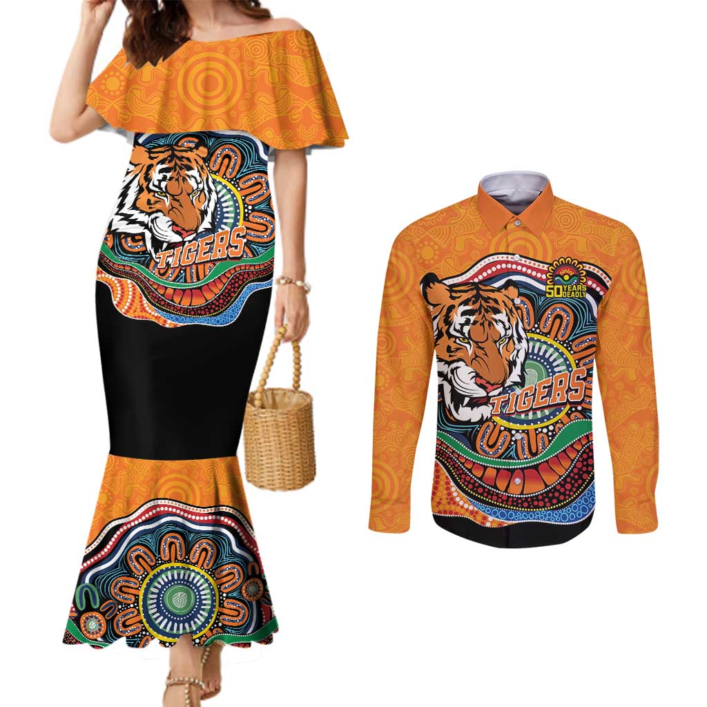 Custom Tigers Honouring First Nations Couples Matching Mermaid Dress and Long Sleeve Button Shirt NAIDOC 2026 Deadly 50 Years