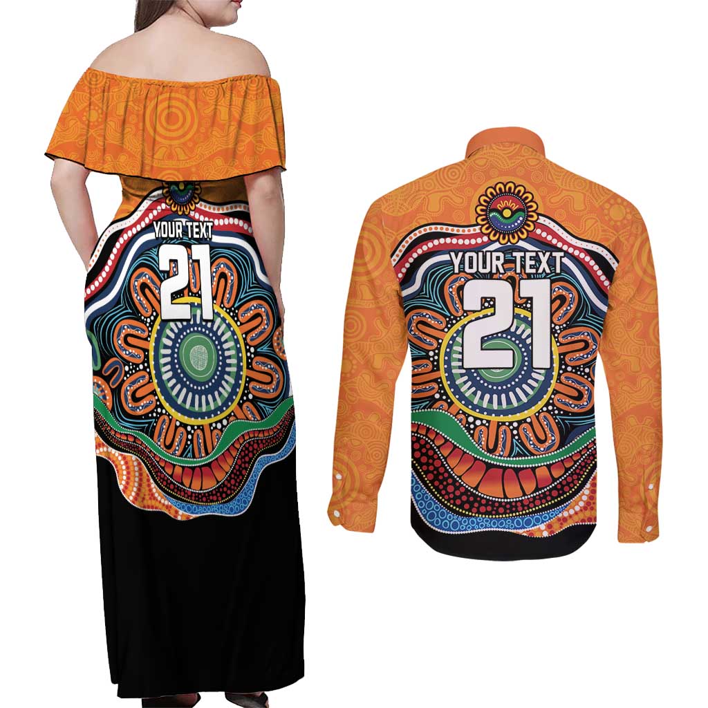 Custom Tigers Honouring First Nations Couples Matching Off Shoulder Maxi Dress and Long Sleeve Button Shirt NAIDOC 2026 Deadly 50 Years