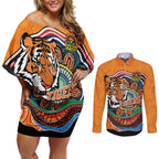Custom Tigers Honouring First Nations Couples Matching Off Shoulder Short Dress and Long Sleeve Button Shirt NAIDOC 2026 Deadly 50 Years