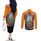 Custom Tigers Honouring First Nations Couples Matching Off The Shoulder Long Sleeve Dress and Long Sleeve Button Shirt NAIDOC 2026 Deadly 50 Years