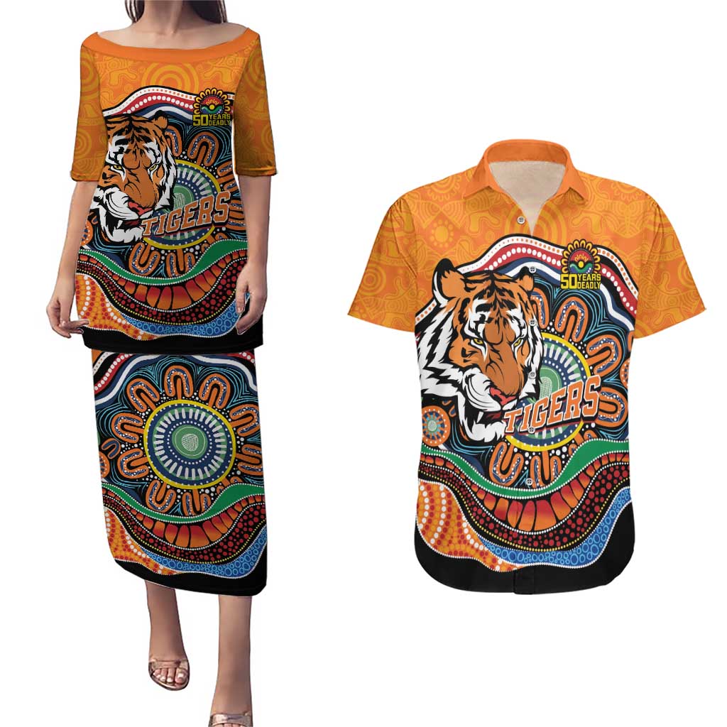 Custom Tigers Honouring First Nations Couples Matching Puletasi and Hawaiian Shirt NAIDOC 2026 Deadly 50 Years