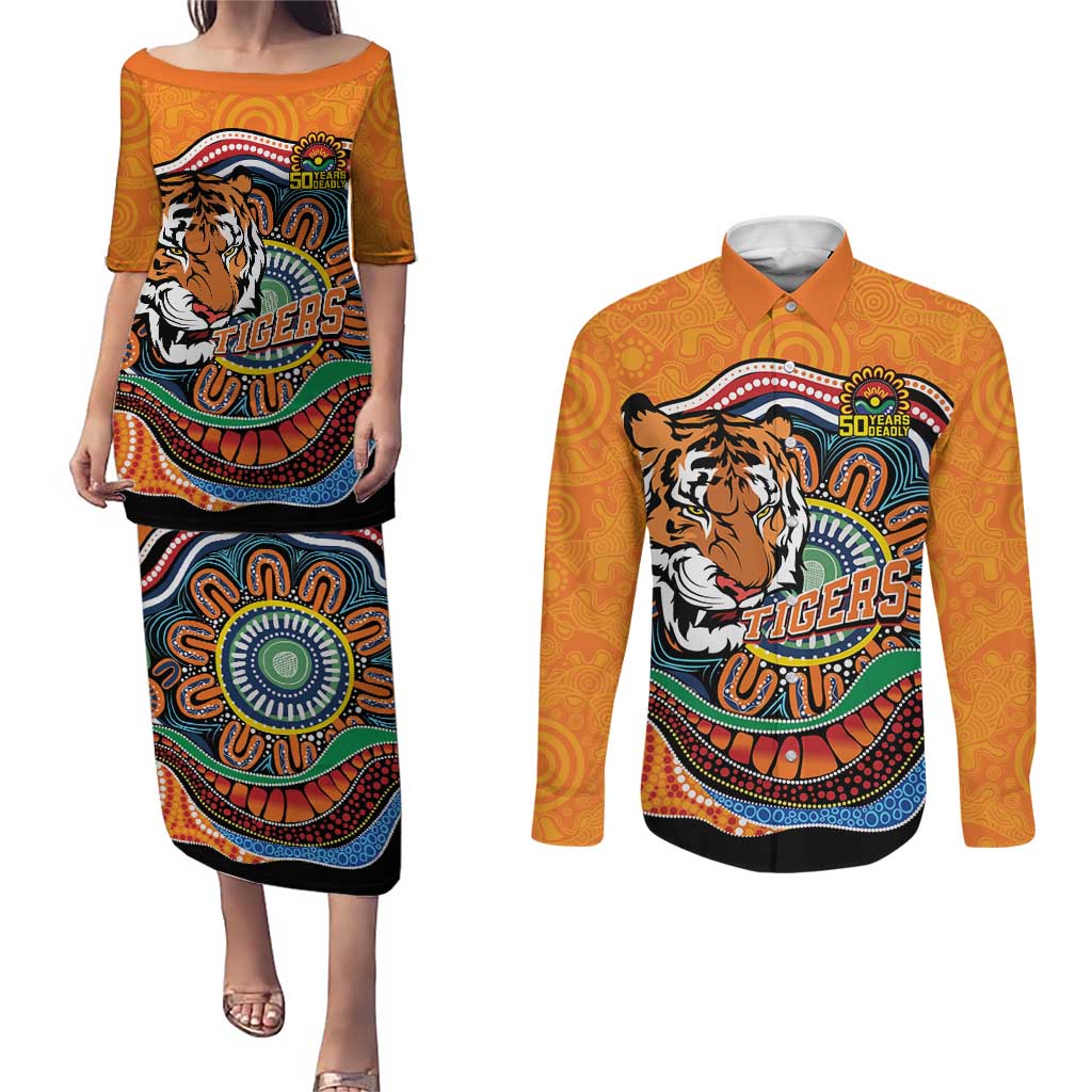Custom Tigers Honouring First Nations Couples Matching Puletasi and Long Sleeve Button Shirt NAIDOC 2026 Deadly 50 Years