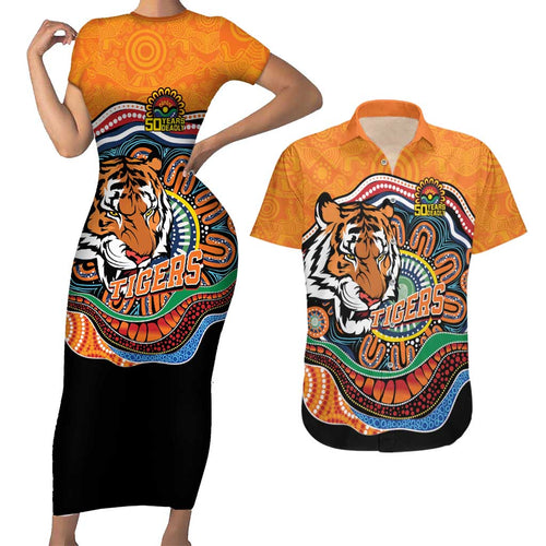 Custom Tigers Honouring First Nations Couples Matching Short Sleeve Bodycon Dress and Hawaiian Shirt NAIDOC 2026 Deadly 50 Years