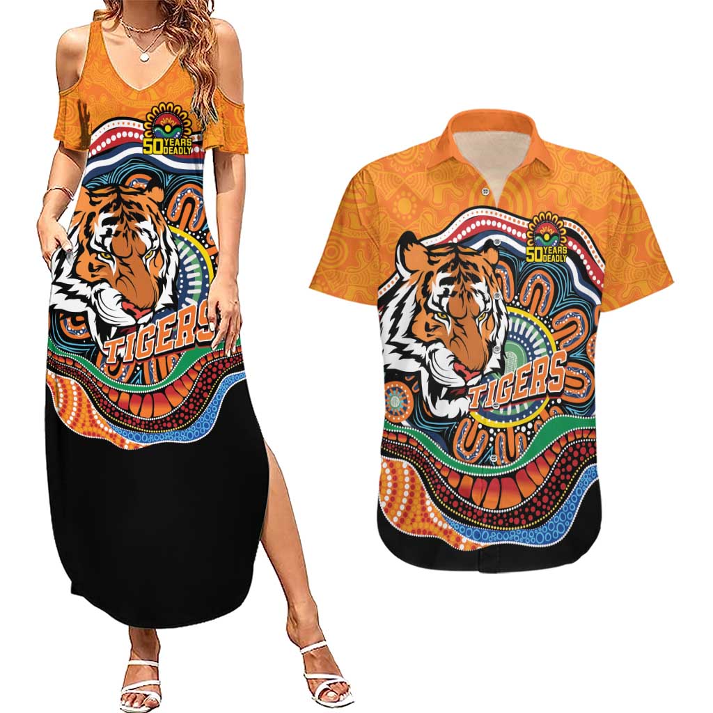 Custom Tigers Honouring First Nations Couples Matching Summer Maxi Dress and Hawaiian Shirt NAIDOC 2026 Deadly 50 Years