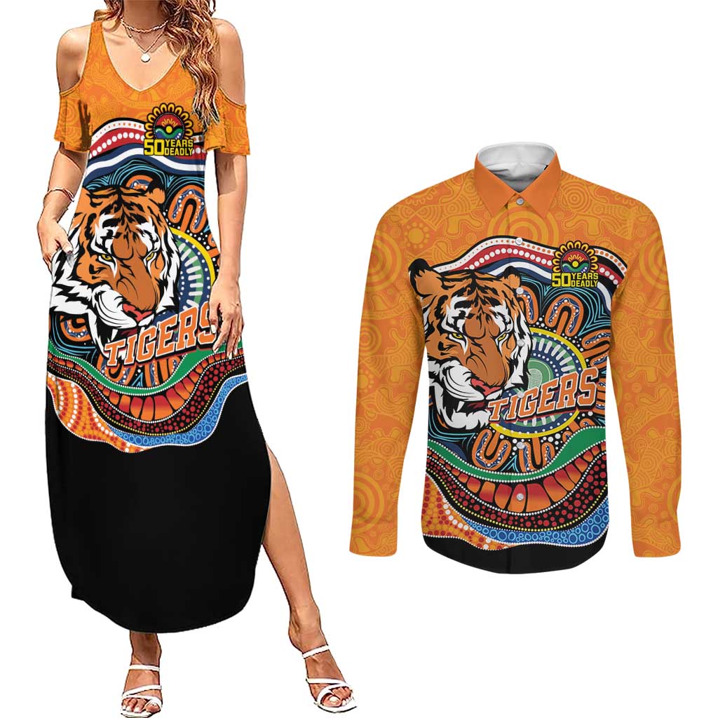 Custom Tigers Honouring First Nations Couples Matching Summer Maxi Dress and Long Sleeve Button Shirt NAIDOC 2026 Deadly 50 Years