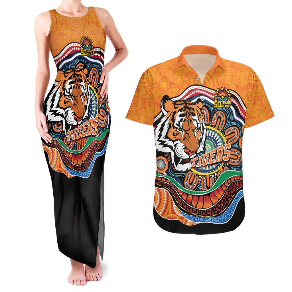 Custom Tigers Honouring First Nations Couples Matching Tank Maxi Dress and Hawaiian Shirt NAIDOC 2026 Deadly 50 Years