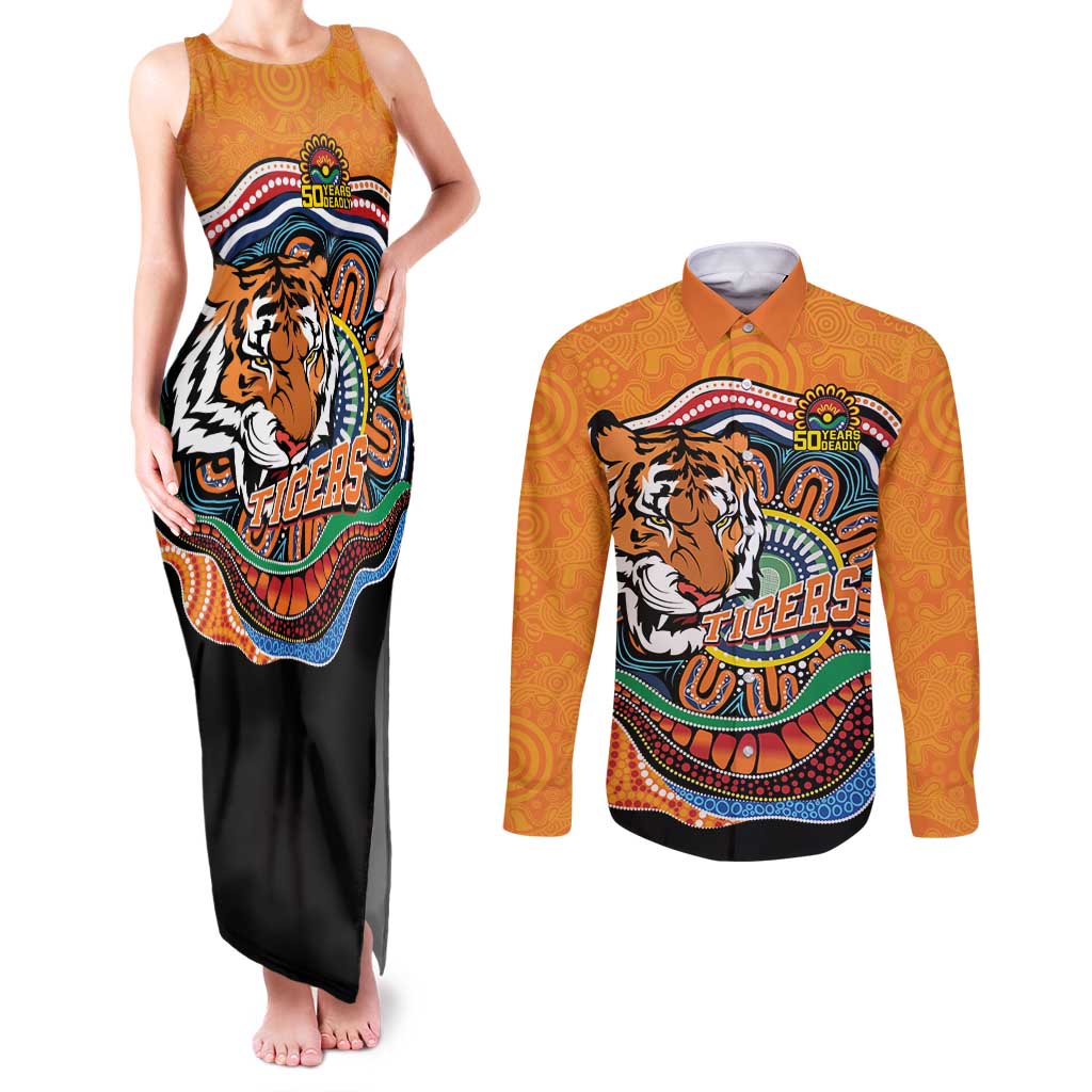 Custom Tigers Honouring First Nations Couples Matching Tank Maxi Dress and Long Sleeve Button Shirt NAIDOC 2026 Deadly 50 Years