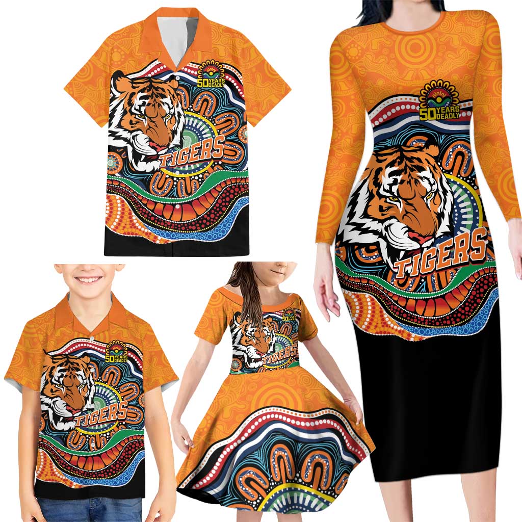 Custom Tigers Honouring First Nations Family Matching Long Sleeve Bodycon Dress and Hawaiian Shirt NAIDOC 2026 Deadly 50 Years