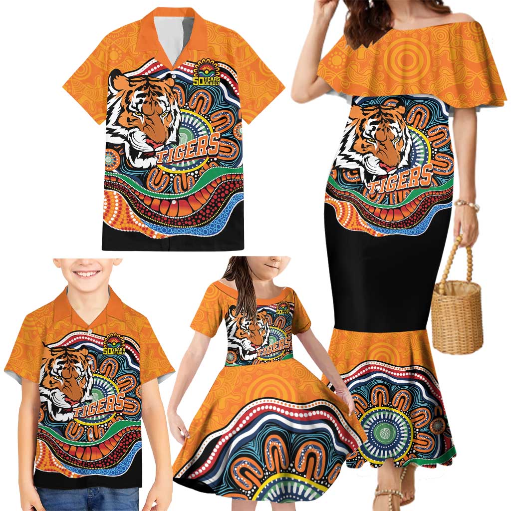 Custom Tigers Honouring First Nations Family Matching Mermaid Dress and Hawaiian Shirt NAIDOC 2026 Deadly 50 Years