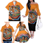 Custom Tigers Honouring First Nations Family Matching Off The Shoulder Long Sleeve Dress and Hawaiian Shirt NAIDOC 2026 Deadly 50 Years