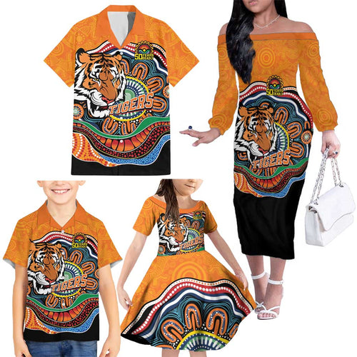 Custom Tigers Honouring First Nations Family Matching Off The Shoulder Long Sleeve Dress and Hawaiian Shirt NAIDOC 2026 Deadly 50 Years