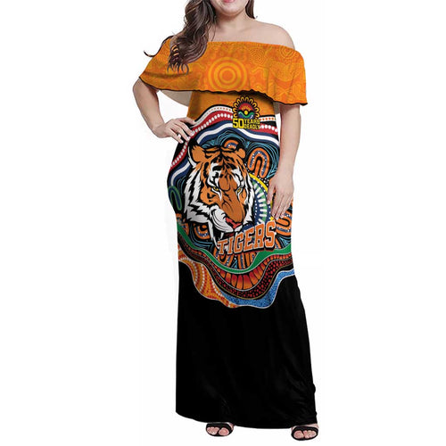 Custom Tigers Honouring First Nations Family Matching Off Shoulder Maxi Dress and Hawaiian Shirt NAIDOC 2026 Deadly 50 Years