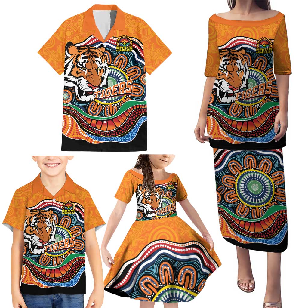 Custom Tigers Honouring First Nations Family Matching Puletasi and Hawaiian Shirt NAIDOC 2026 Deadly 50 Years