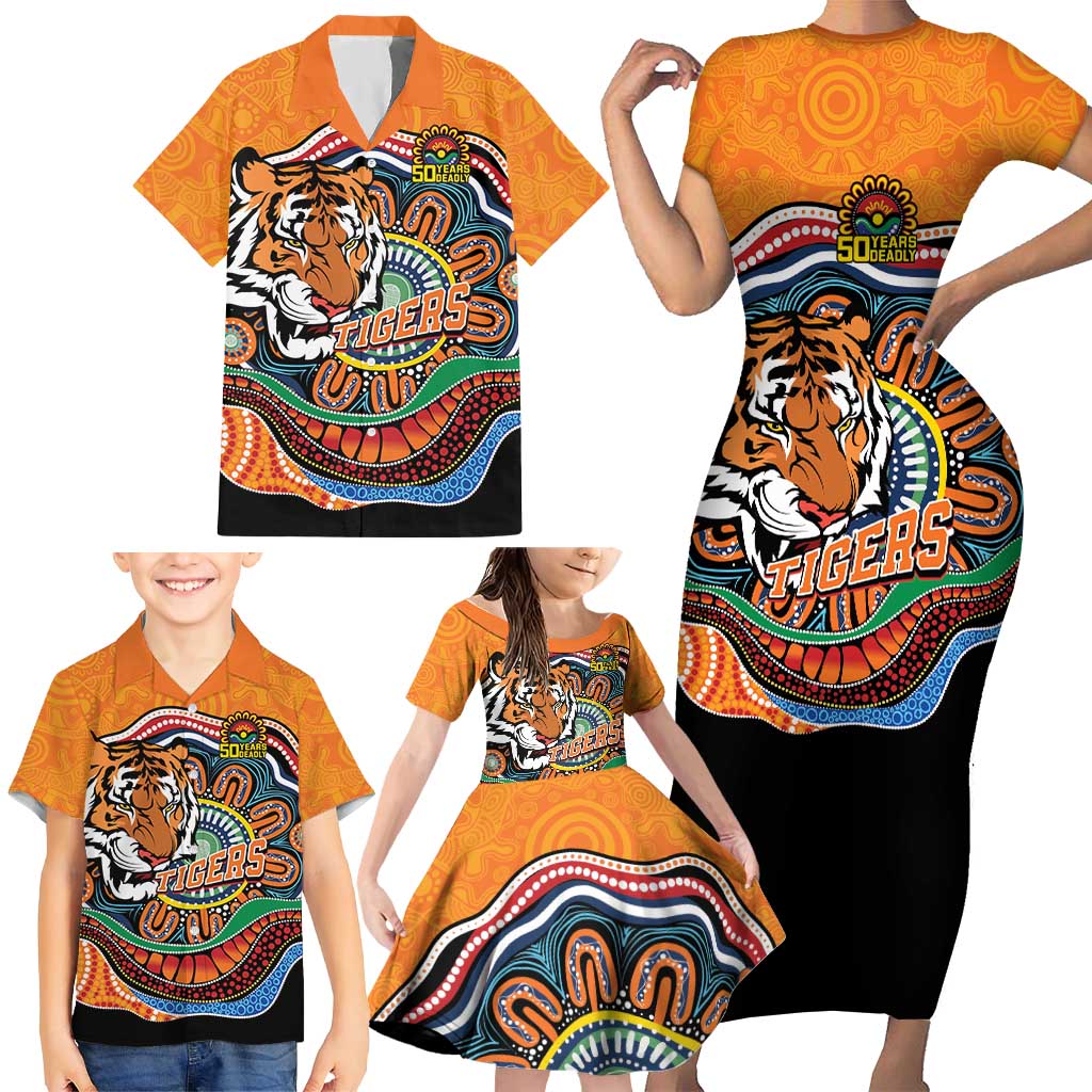 Custom Tigers Honouring First Nations Family Matching Short Sleeve Bodycon Dress and Hawaiian Shirt NAIDOC 2026 Deadly 50 Years