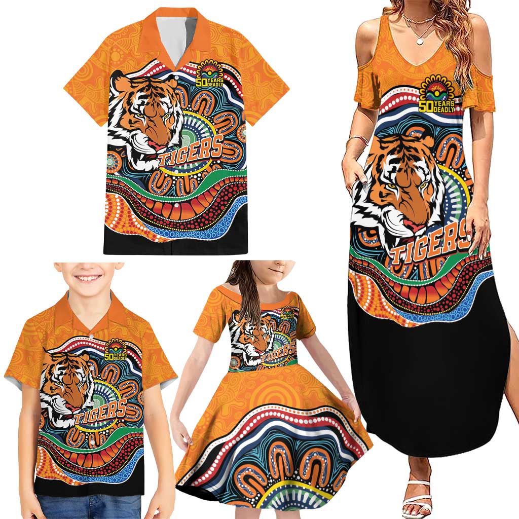 Custom Tigers Honouring First Nations Family Matching Summer Maxi Dress and Hawaiian Shirt NAIDOC 2026 Deadly 50 Years
