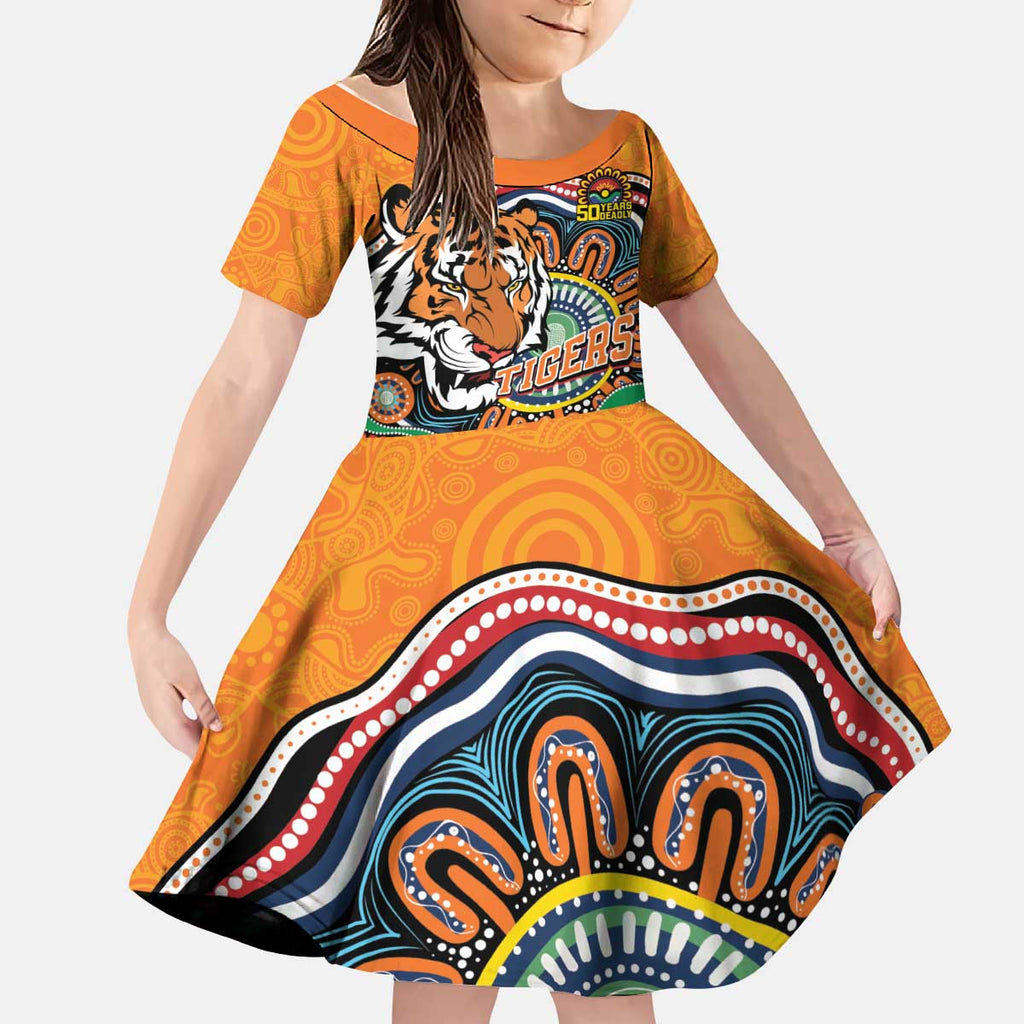 Custom Tigers Honouring First Nations Kid Short Sleeve Dress NAIDOC 2026 Deadly 50 Years