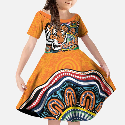 Custom Tigers Honouring First Nations Kid Short Sleeve Dress NAIDOC 2026 Deadly 50 Years