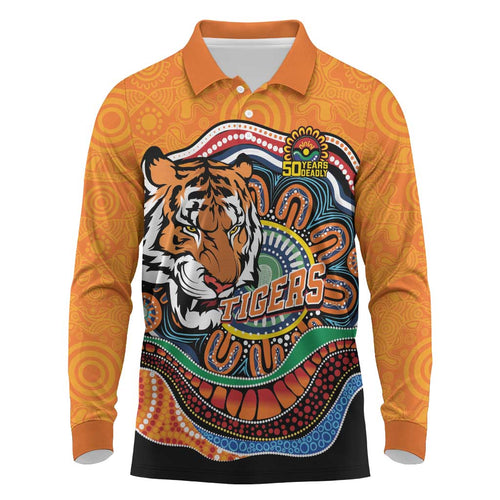 Custom Tigers Honouring First Nations Long Sleeve Polo Shirt NAIDOC 2026 Deadly 50 Years