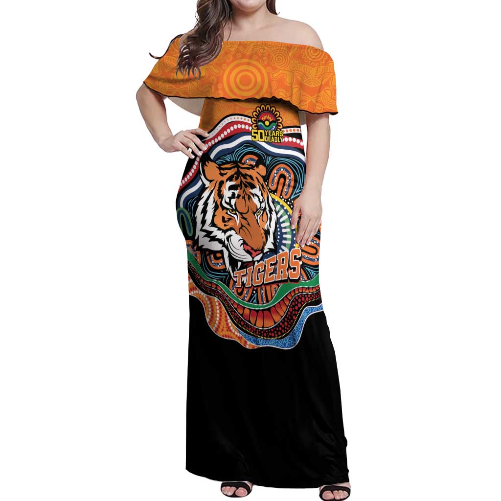 Custom Tigers Honouring First Nations Off Shoulder Maxi Dress NAIDOC 2026 Deadly 50 Years