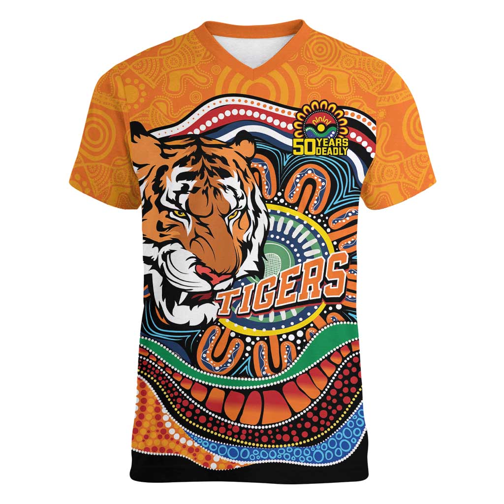 Custom Tigers Honouring First Nations Women V-Neck T-Shirt NAIDOC 2026 Deadly 50 Years