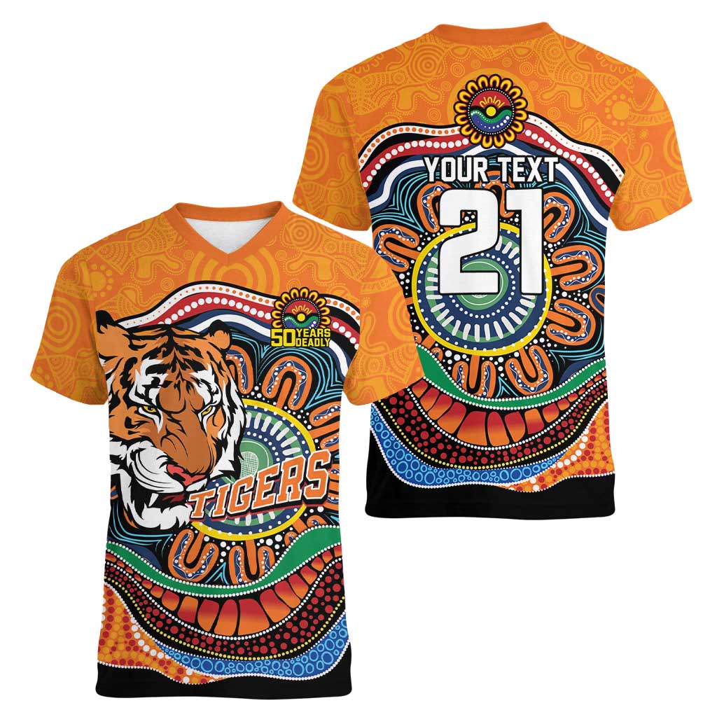 Custom Tigers Honouring First Nations Women V-Neck T-Shirt NAIDOC 2026 Deadly 50 Years