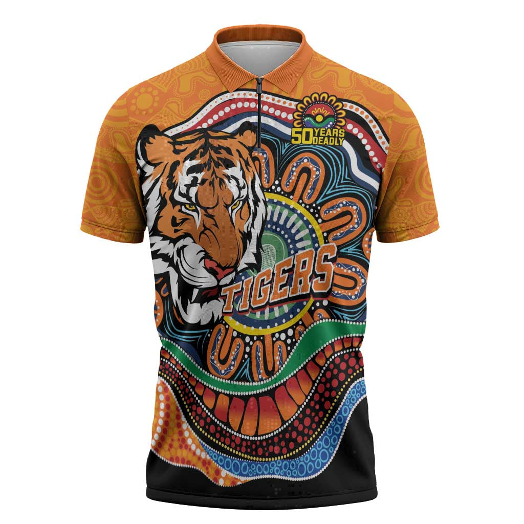 Custom Tigers Honouring First Nations Zipper Polo Shirt NAIDOC 2026 Deadly 50 Years