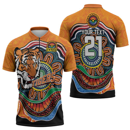 Custom Tigers Honouring First Nations Zipper Polo Shirt NAIDOC 2026 Deadly 50 Years