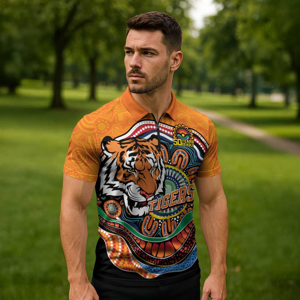 Custom Tigers Honouring First Nations Zipper Polo Shirt NAIDOC 2026 Deadly 50 Years