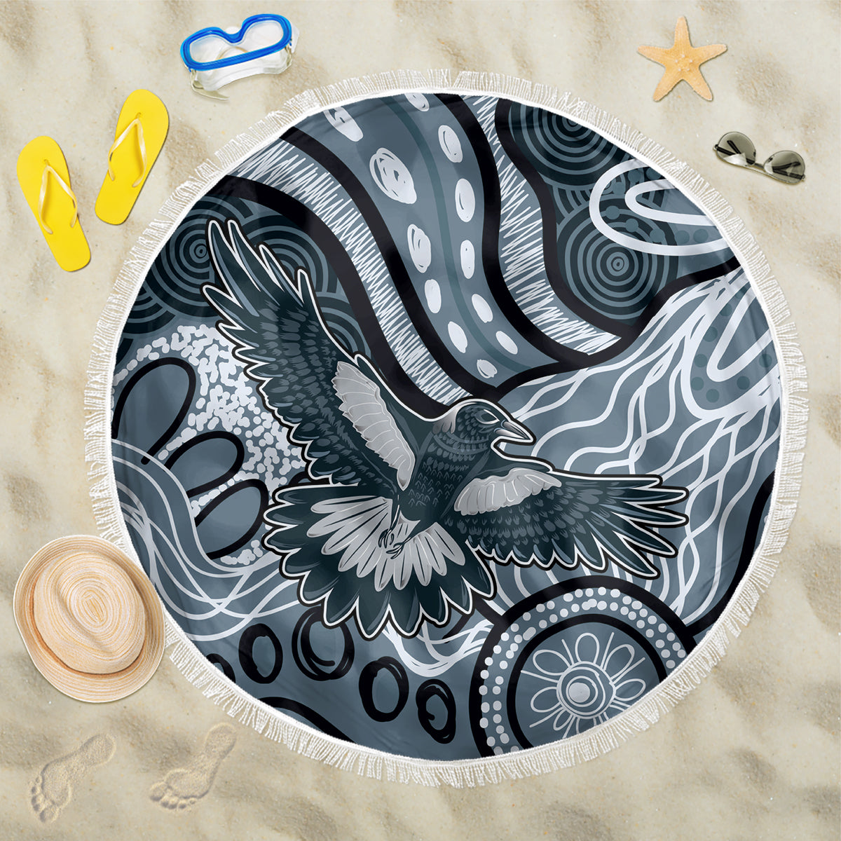Magpies Aboriginal Art Beach Blanket