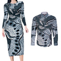 Magpies Aboriginal Art Couples Matching Long Sleeve Bodycon Dress and Long Sleeve Button Shirt