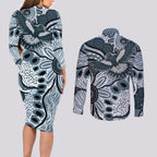 Magpies Aboriginal Art Couples Matching Long Sleeve Bodycon Dress and Long Sleeve Button Shirt