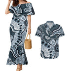 Magpies Aboriginal Art Couples Matching Mermaid Dress and Hawaiian Shirt