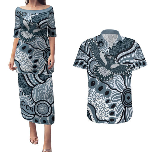 Magpies Aboriginal Art Couples Matching Puletasi and Hawaiian Shirt