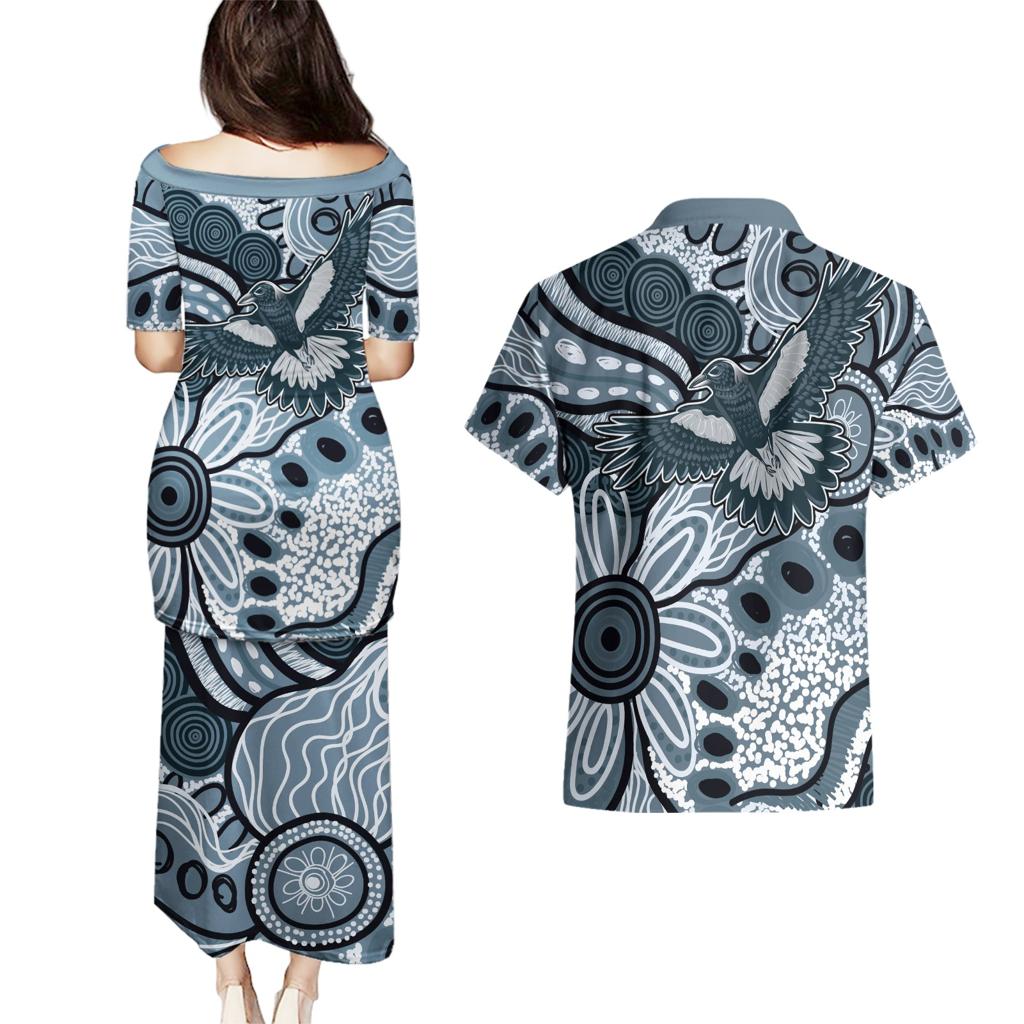 Magpies Aboriginal Art Couples Matching Puletasi and Hawaiian Shirt