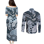 Magpies Aboriginal Art Couples Matching Puletasi and Long Sleeve Button Shirt