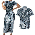 Magpies Aboriginal Art Couples Matching Short Sleeve Bodycon Dress and Hawaiian Shirt