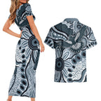 Magpies Aboriginal Art Couples Matching Short Sleeve Bodycon Dress and Hawaiian Shirt