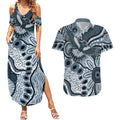 Magpies Aboriginal Art Couples Matching Summer Maxi Dress and Hawaiian Shirt