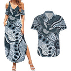 Magpies Aboriginal Art Couples Matching Summer Maxi Dress and Hawaiian Shirt