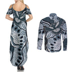 Magpies Aboriginal Art Couples Matching Summer Maxi Dress and Long Sleeve Button Shirt