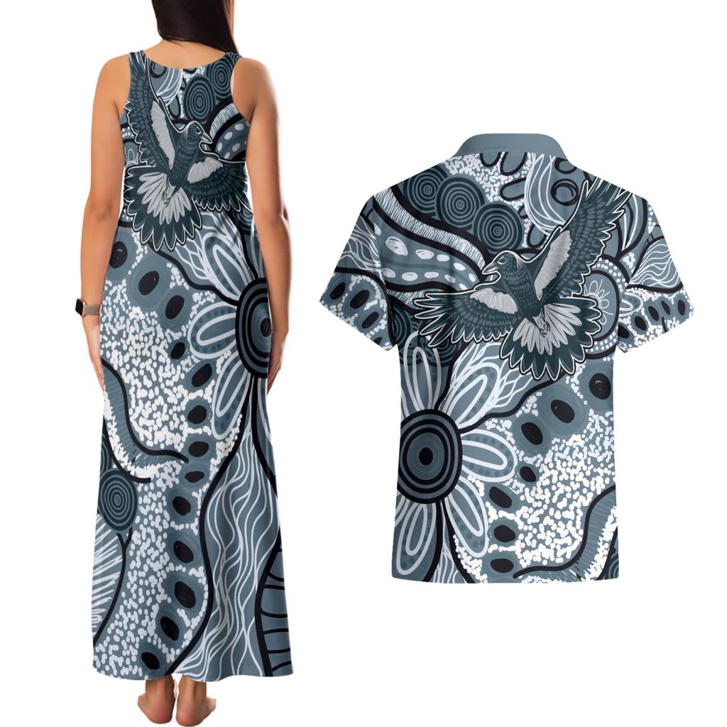 Magpies Aboriginal Art Couples Matching Tank Maxi Dress and Hawaiian Shirt