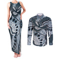 Magpies Aboriginal Art Couples Matching Tank Maxi Dress and Long Sleeve Button Shirt