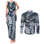 Magpies Aboriginal Art Couples Matching Tank Maxi Dress and Long Sleeve Button Shirt