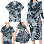 Magpies Aboriginal Art Family Matching Long Sleeve Bodycon Dress and Hawaiian Shirt