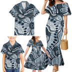 Magpies Aboriginal Art Family Matching Mermaid Dress and Hawaiian Shirt