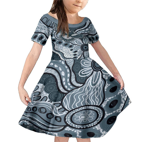 Magpies Aboriginal Art Family Matching Mermaid Dress and Hawaiian Shirt