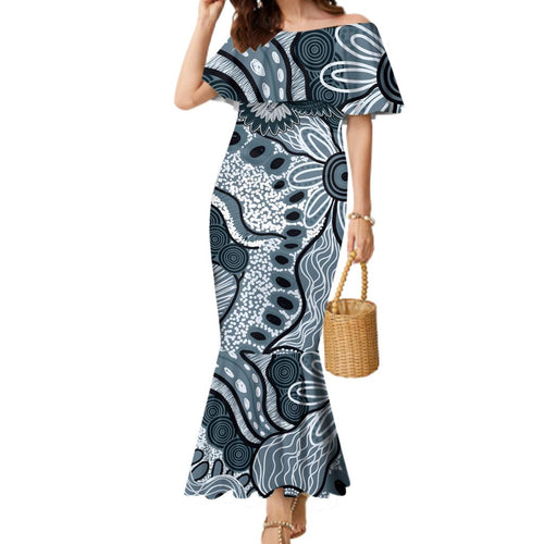 Magpies Aboriginal Art Family Matching Mermaid Dress and Hawaiian Shirt